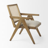 Mercana Donna Light Brown Wood Cane-Back w/ Beige Upholstered Seat Accent Chair