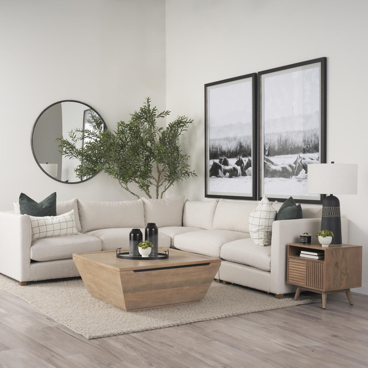 Mercana Wyatt 41.0L x 41.0W x 16.0H Brown Wood Angular Coffee Table