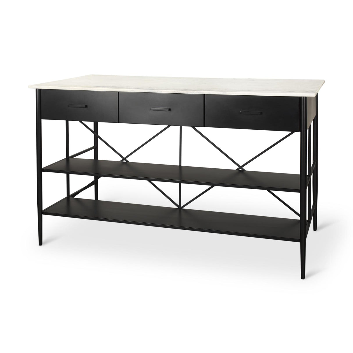 Mercana Amika White Marble Top Black Metal Base Kitchen Island