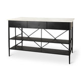 Mercana Amika White Marble Top Black Metal Base Kitchen Island