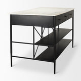 Mercana Amika White Marble Top Black Metal Base Kitchen Island