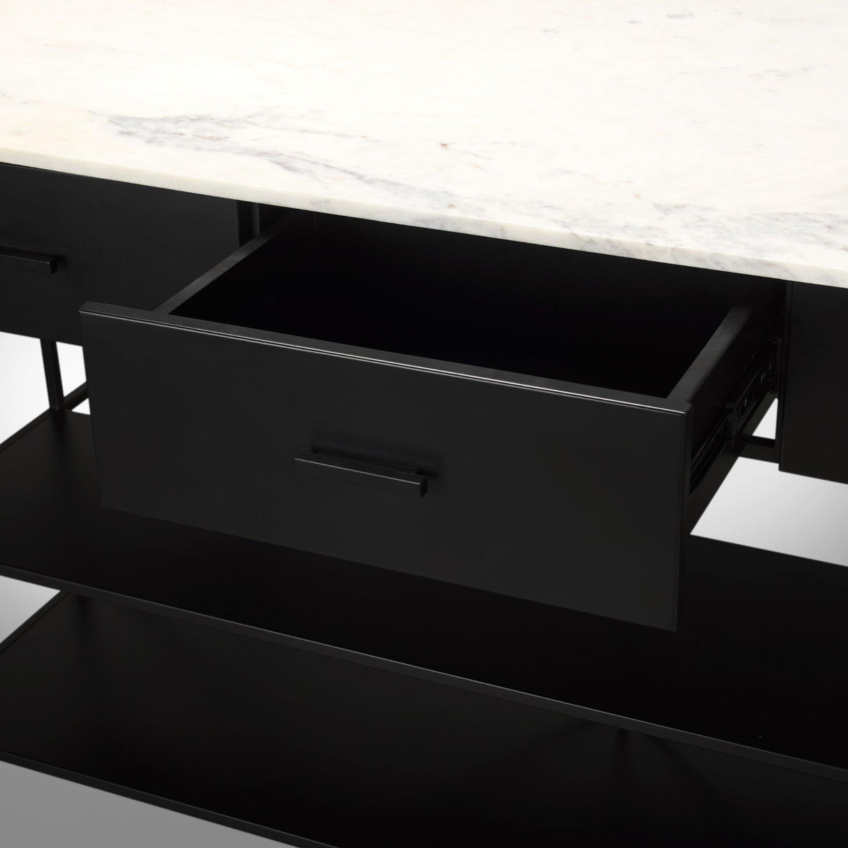 Mercana Amika White Marble Top Black Metal Base Kitchen Island