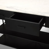 Mercana Amika White Marble Top Black Metal Base Kitchen Island