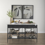 Mercana Amika White Marble Top Black Metal Base Kitchen Island