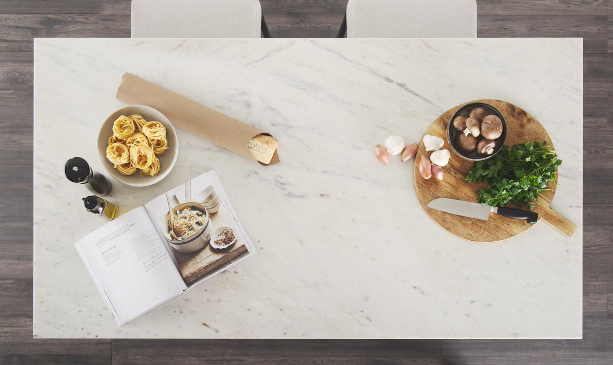 Mercana Amika White Marble Top Black Metal Base Kitchen Island