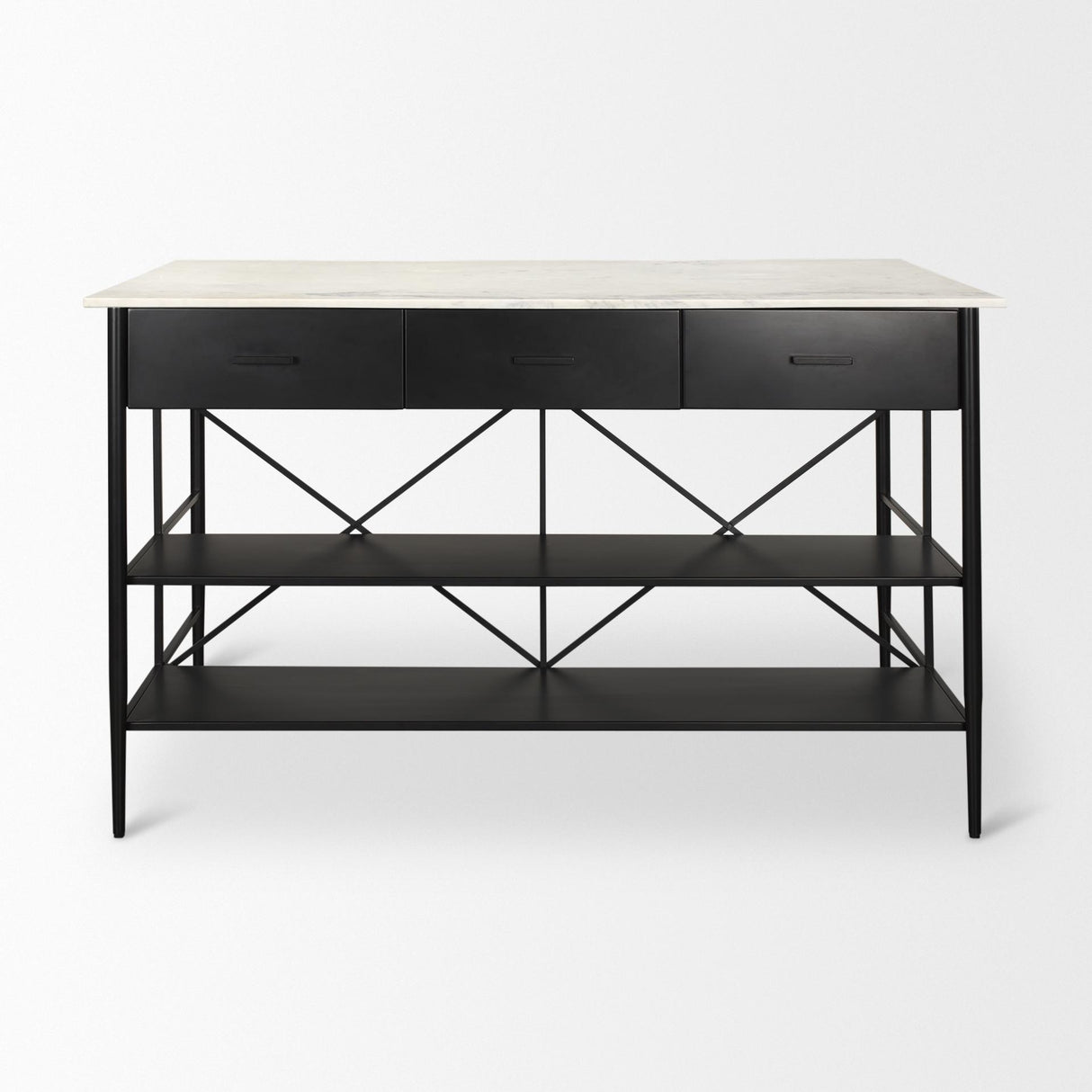 Mercana Amika White Marble Top Black Metal Base Kitchen Island