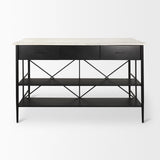 Mercana Amika White Marble Top Black Metal Base Kitchen Island