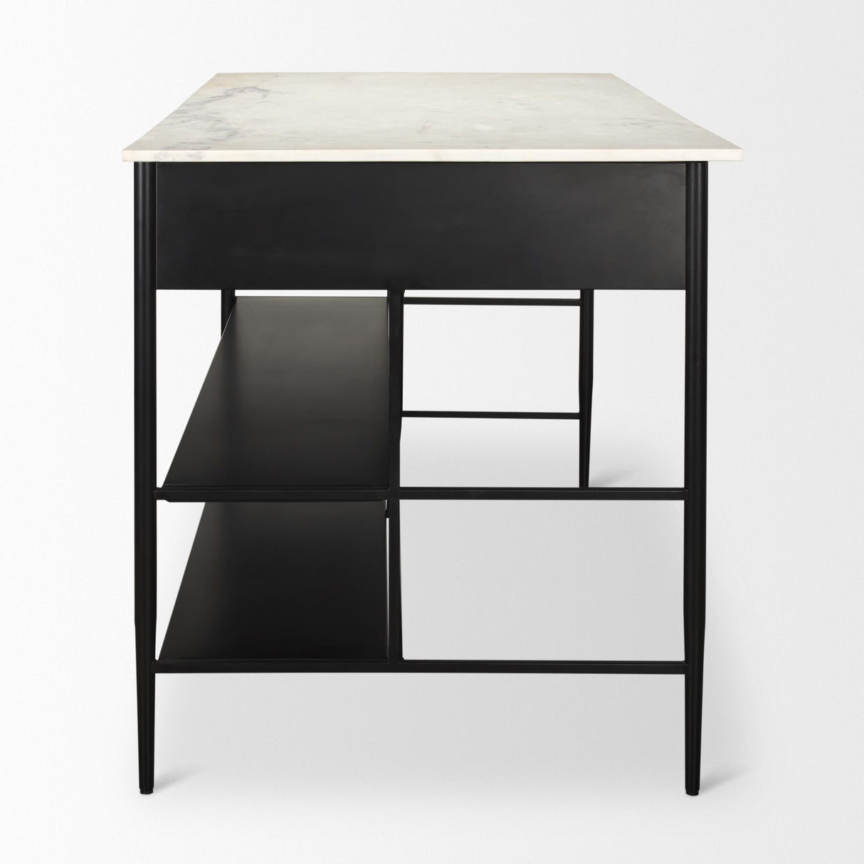 Mercana Amika White Marble Top Black Metal Base Kitchen Island