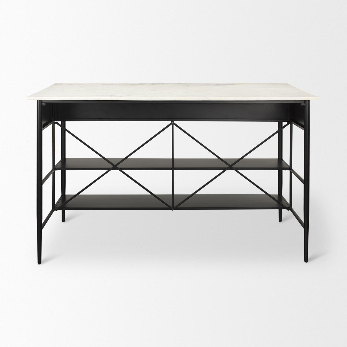 Mercana Amika White Marble Top Black Metal Base Kitchen Island