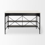 Mercana Amika White Marble Top Black Metal Base Kitchen Island
