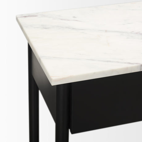 Mercana Amika White Marble Top Black Metal Base Console Table