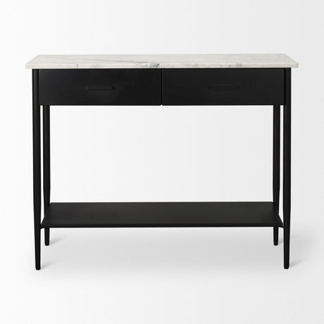 Mercana Amika White Marble Top Black Metal Base Console Table