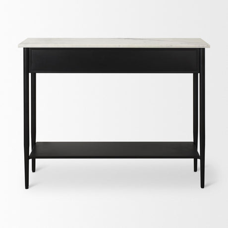 Mercana Amika White Marble Top Black Metal Base Console Table