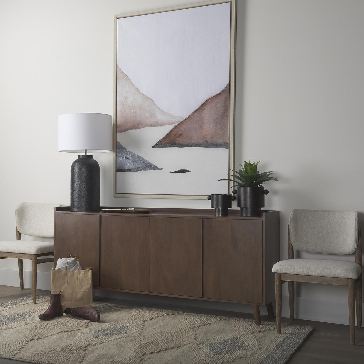Mercana Lillie Medium Brown Wood 4 Door Tray Top Sideboard