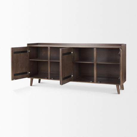 Mercana Lillie Medium Brown Wood 4 Door Tray Top Sideboard
