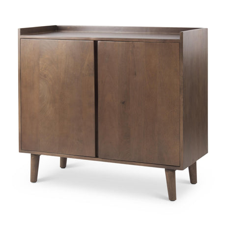 Mercana Lillie 36.0L x 16.0W x 32.0H Medium Brown Wood 2 Door Tray Top Accent Cabinet