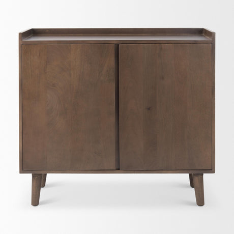 Mercana Lillie 36.0L x 16.0W x 32.0H Medium Brown Wood 2 Door Tray Top Accent Cabinet