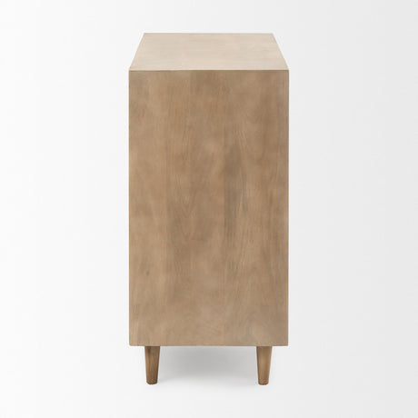 Mercana Tucker Light Brown Wood w/ Carved Arch Pattern 2 Door Accent Cabinet