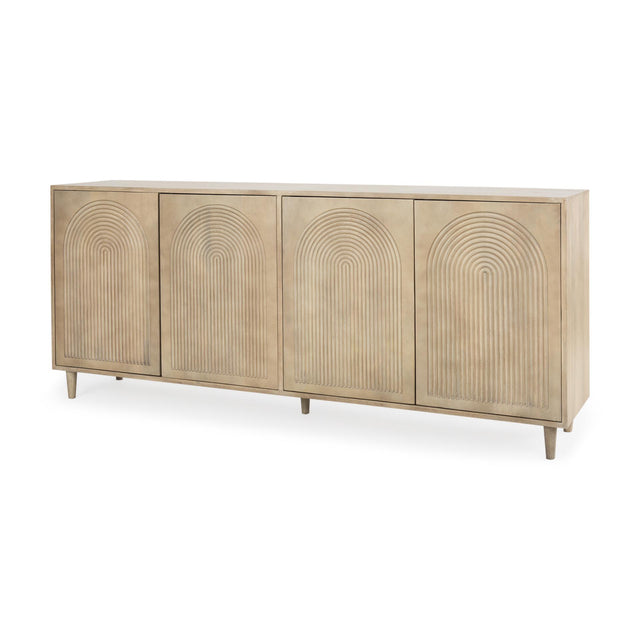 Mercana Tucker Light Brown Wood w/ Carved Arch Pattern 4 Door Sideboard