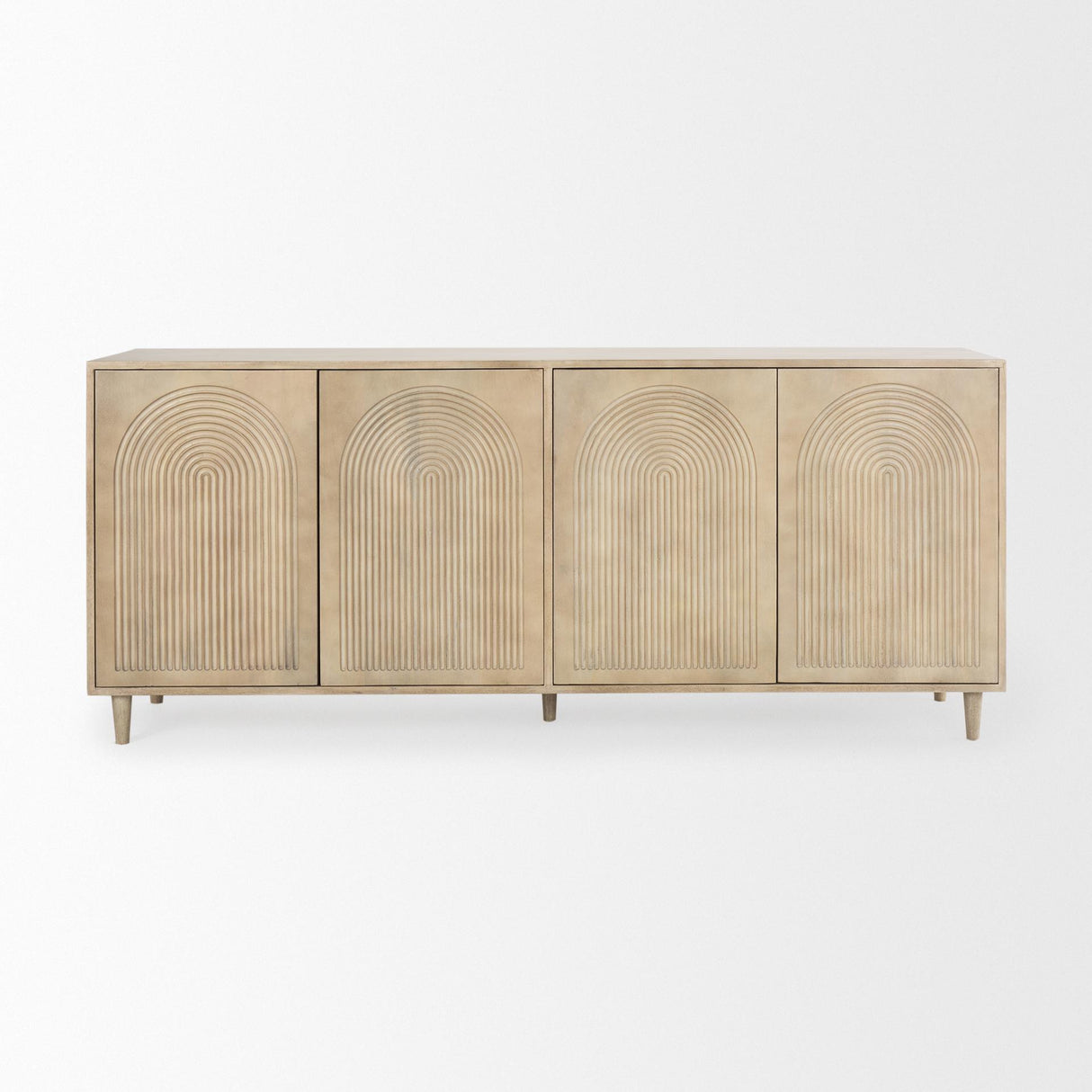 Mercana Tucker Light Brown Wood w/ Carved Arch Pattern 4 Door Sideboard