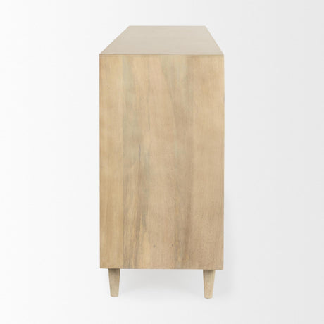 Mercana Tucker Light Brown Wood w/ Carved Arch Pattern 4 Door Sideboard