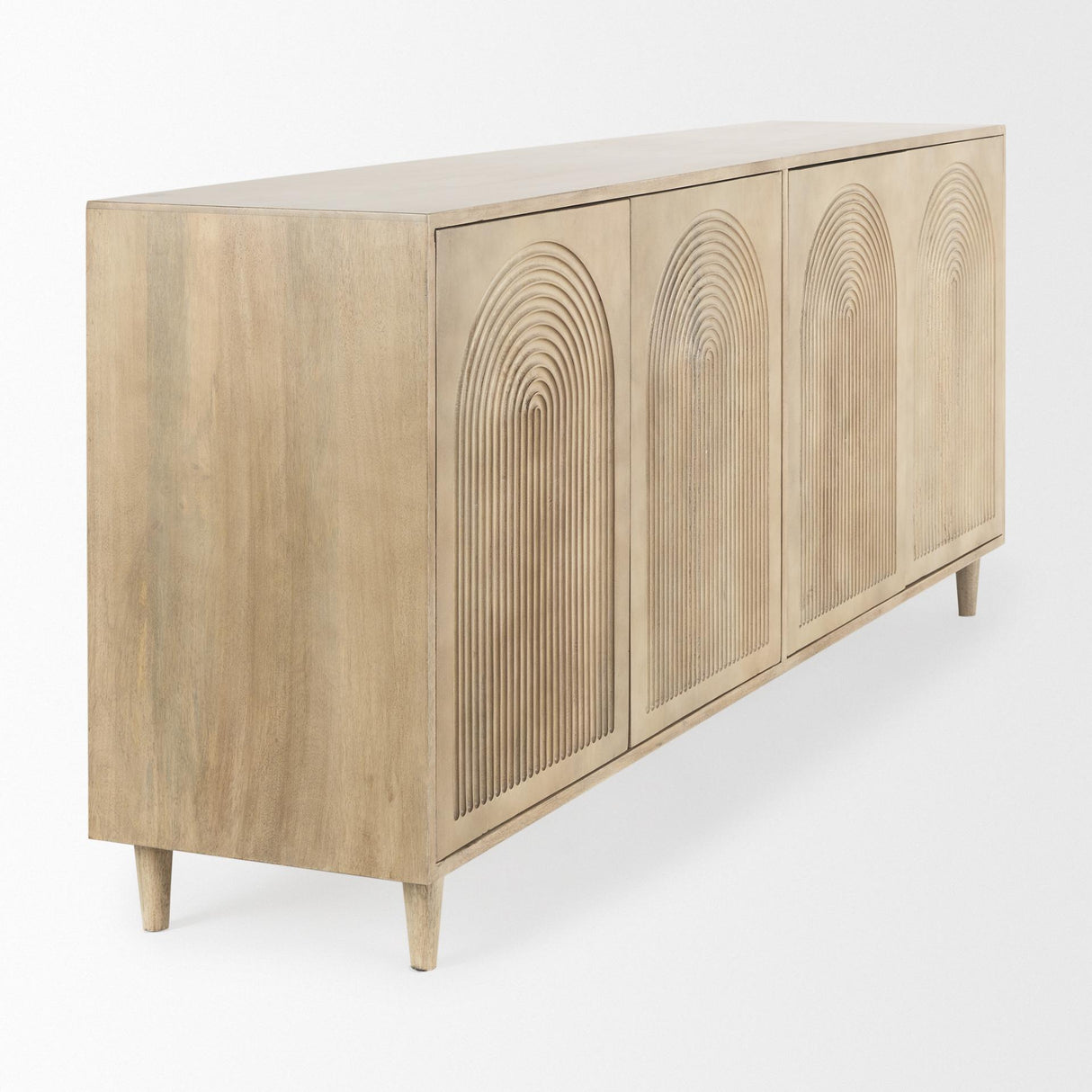 Mercana Tucker Light Brown Wood w/ Carved Arch Pattern 4 Door Sideboard