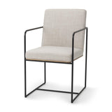 Mercana Stamford Beige Upholstered Seat w/ Wood Back, Black Metal Frame Dining Chair w/ Arms