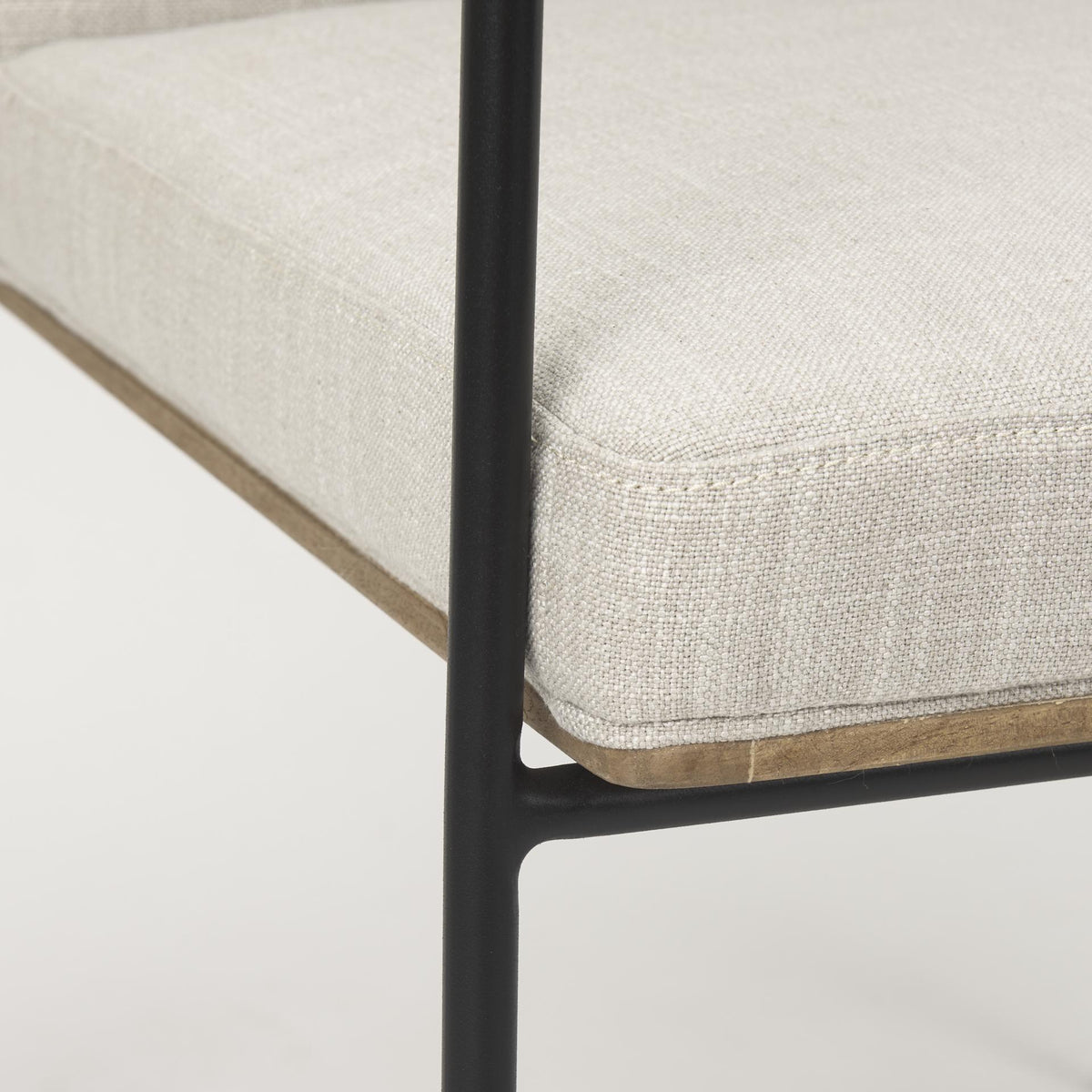 Mercana Stamford Beige Upholstered Seat w/ Wood Back, Black Metal Frame Dining Chair w/ Arms