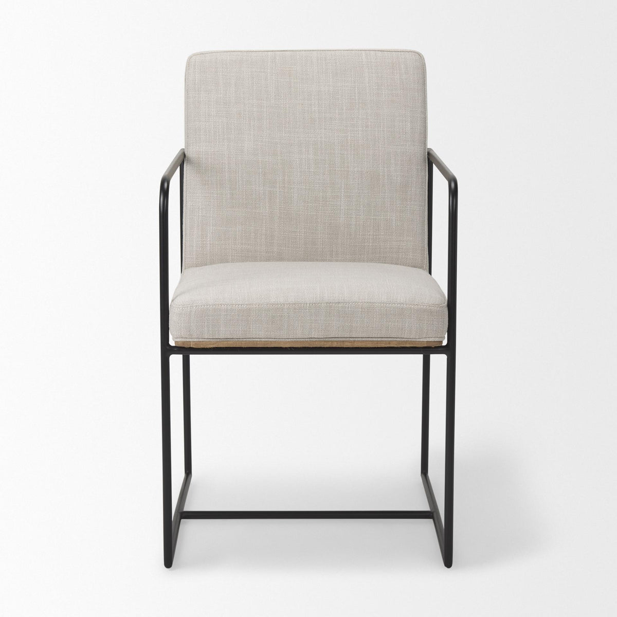 Mercana Stamford Beige Upholstered Seat w/ Wood Back, Black Metal Frame Dining Chair w/ Arms