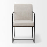Mercana Stamford Beige Upholstered Seat w/ Wood Back, Black Metal Frame Dining Chair w/ Arms