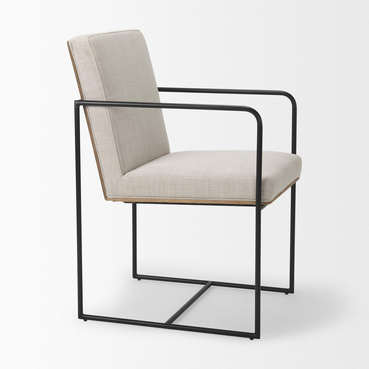 Mercana Stamford Beige Upholstered Seat w/ Wood Back, Black Metal Frame Dining Chair w/ Arms