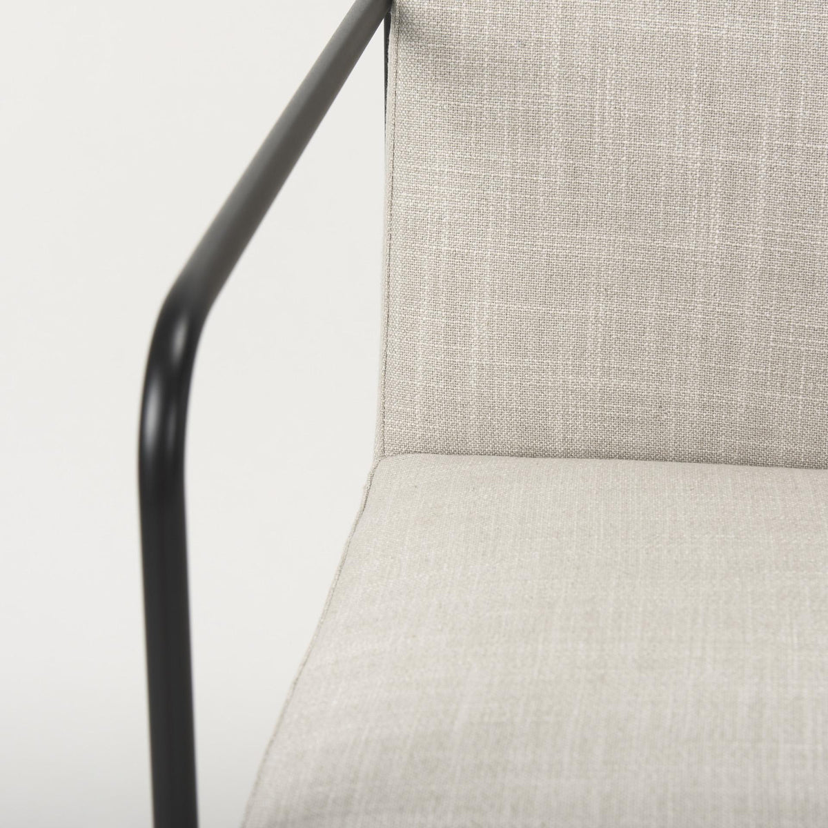 Mercana Stamford Beige Upholstered Seat w/ Wood Back, Black Metal Frame Dining Chair w/ Arms