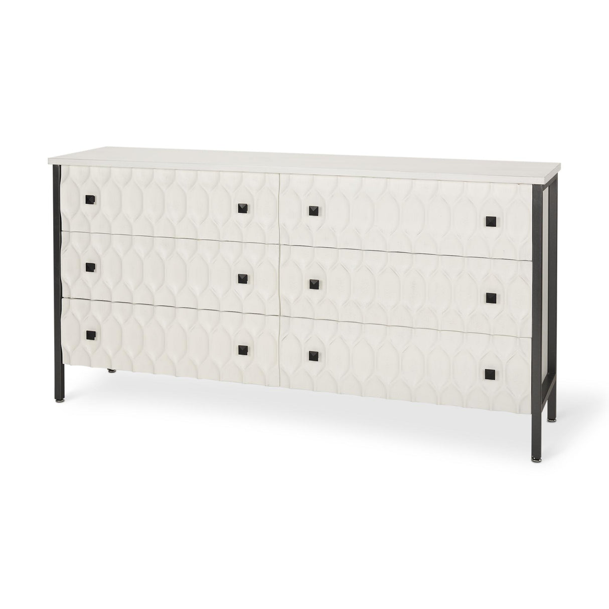 Mercana Savannah White Fir Veneer w/ Gray Metal 6-Drawer Sideboard