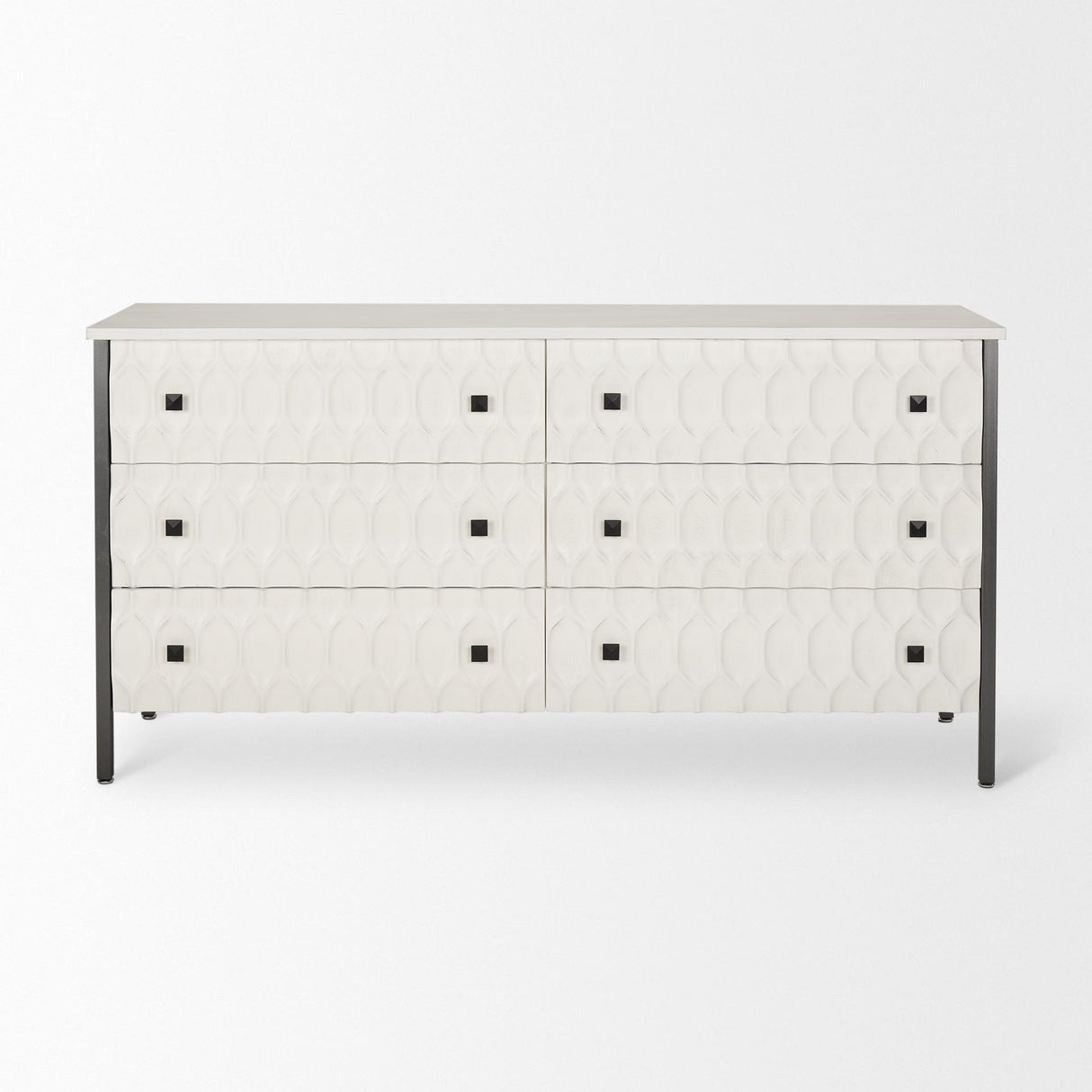 Mercana Savannah White Fir Veneer w/ Gray Metal 6-Drawer Sideboard