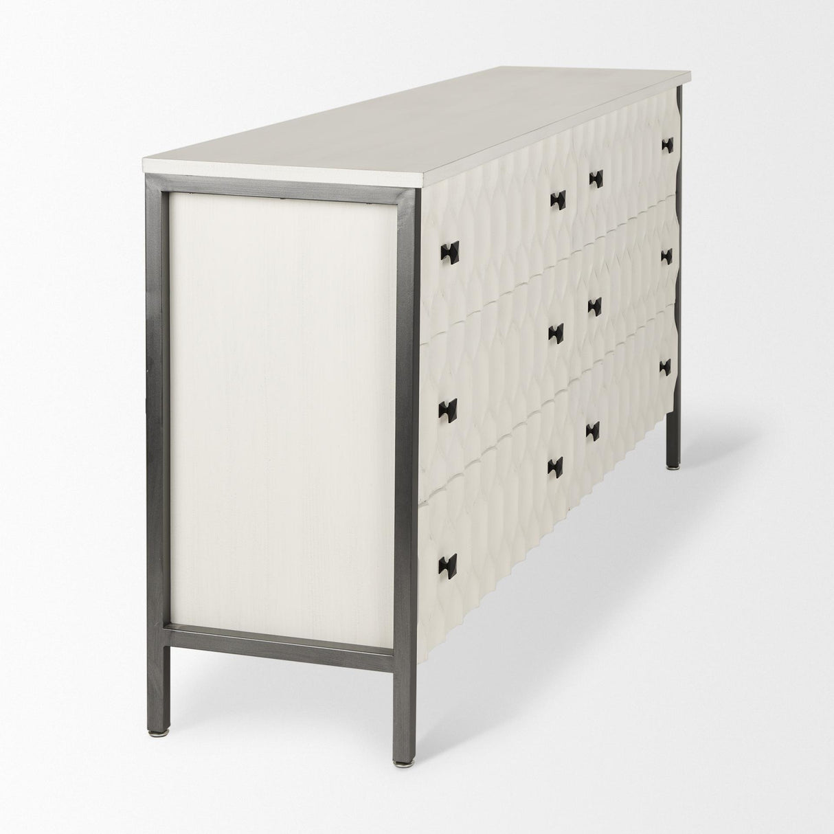 Mercana Savannah White Fir Veneer w/ Gray Metal 6-Drawer Sideboard