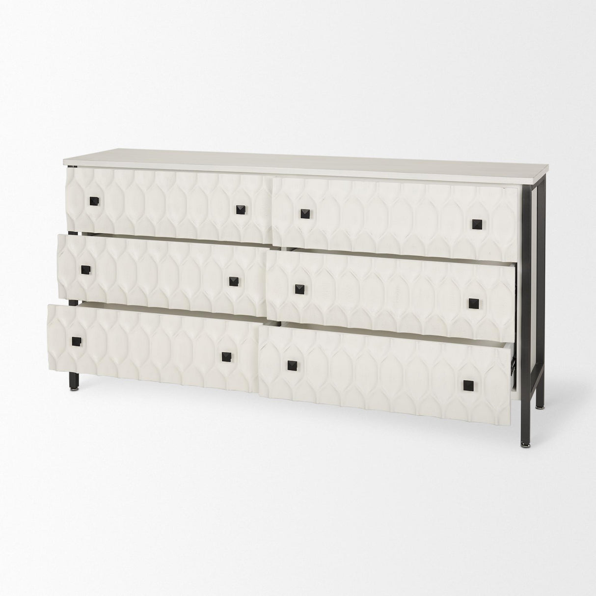 Mercana Savannah White Fir Veneer w/ Gray Metal 6-Drawer Sideboard