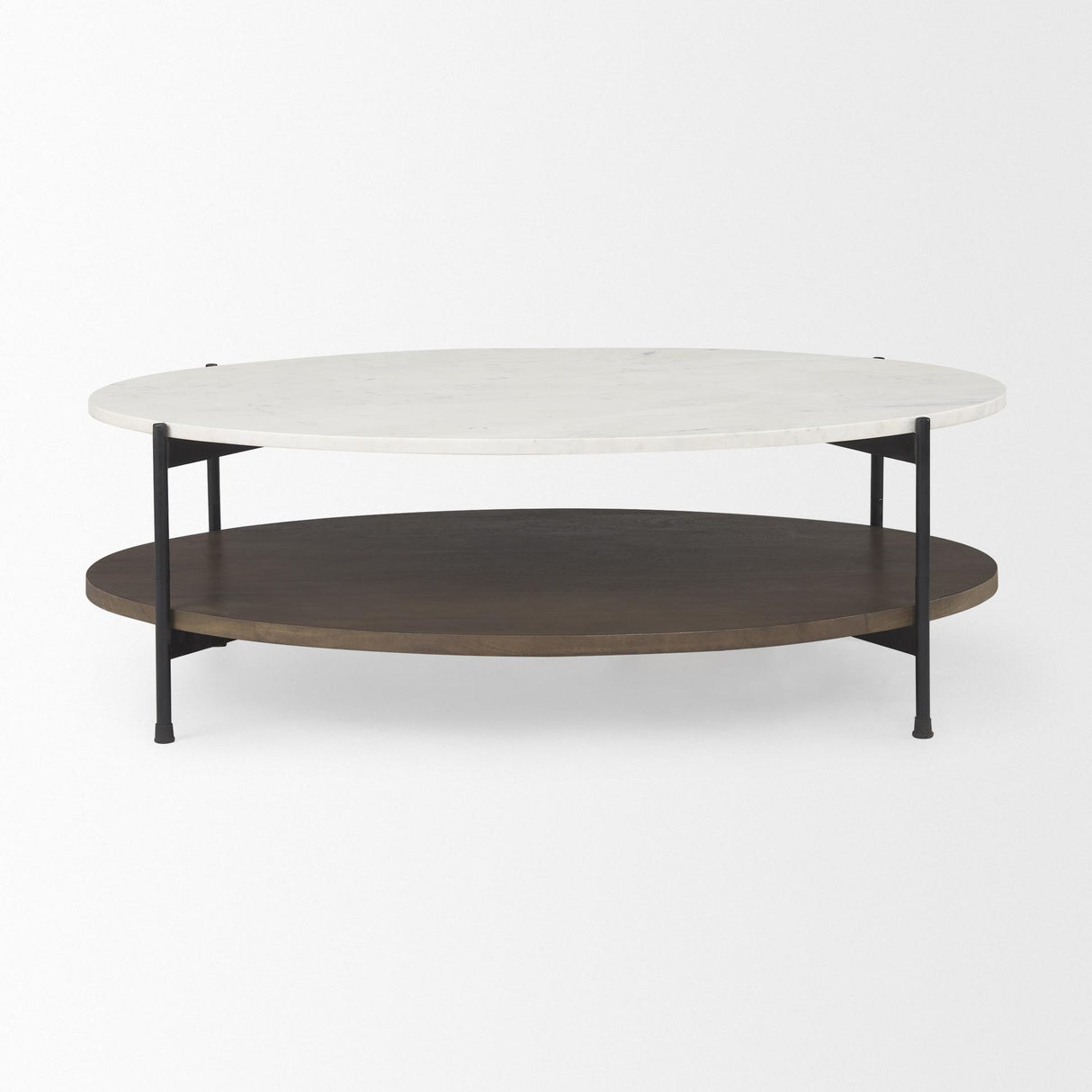 Mercana Larkin White Marble Top w/ Dark Brown Wood Shelf Oval Coffee Table