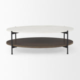 Mercana Larkin White Marble Top w/ Dark Brown Wood Shelf Oval Coffee Table
