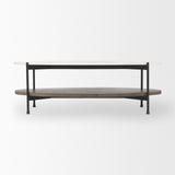 Mercana Larkin White Marble Top w/ Dark Brown Wood Shelf Oval Coffee Table
