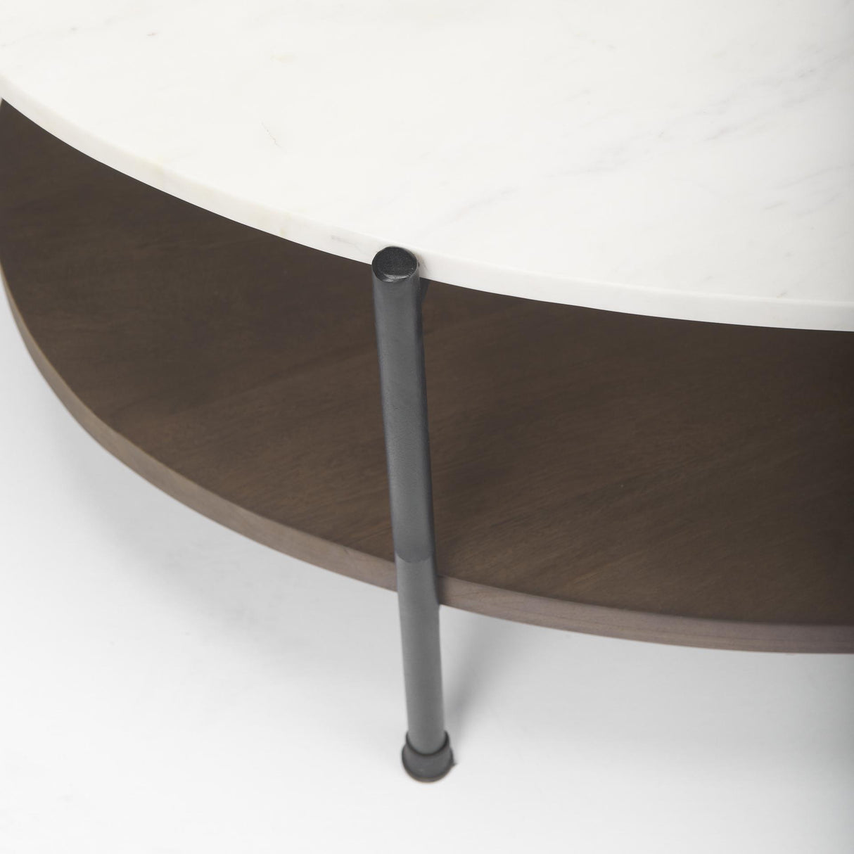 Mercana Larkin White Marble Top w/ Dark Brown Wood Shelf Oval Coffee Table