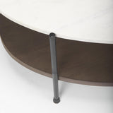 Mercana Larkin White Marble Top w/ Dark Brown Wood Shelf Oval Coffee Table