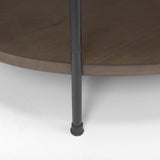 Mercana Larkin White Marble Top w/ Dark Brown Wood Shelf Oval Coffee Table