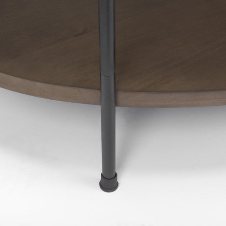 Mercana Larkin White Marble Top w/ Dark Brown Wood Shelf Oval Coffee Table