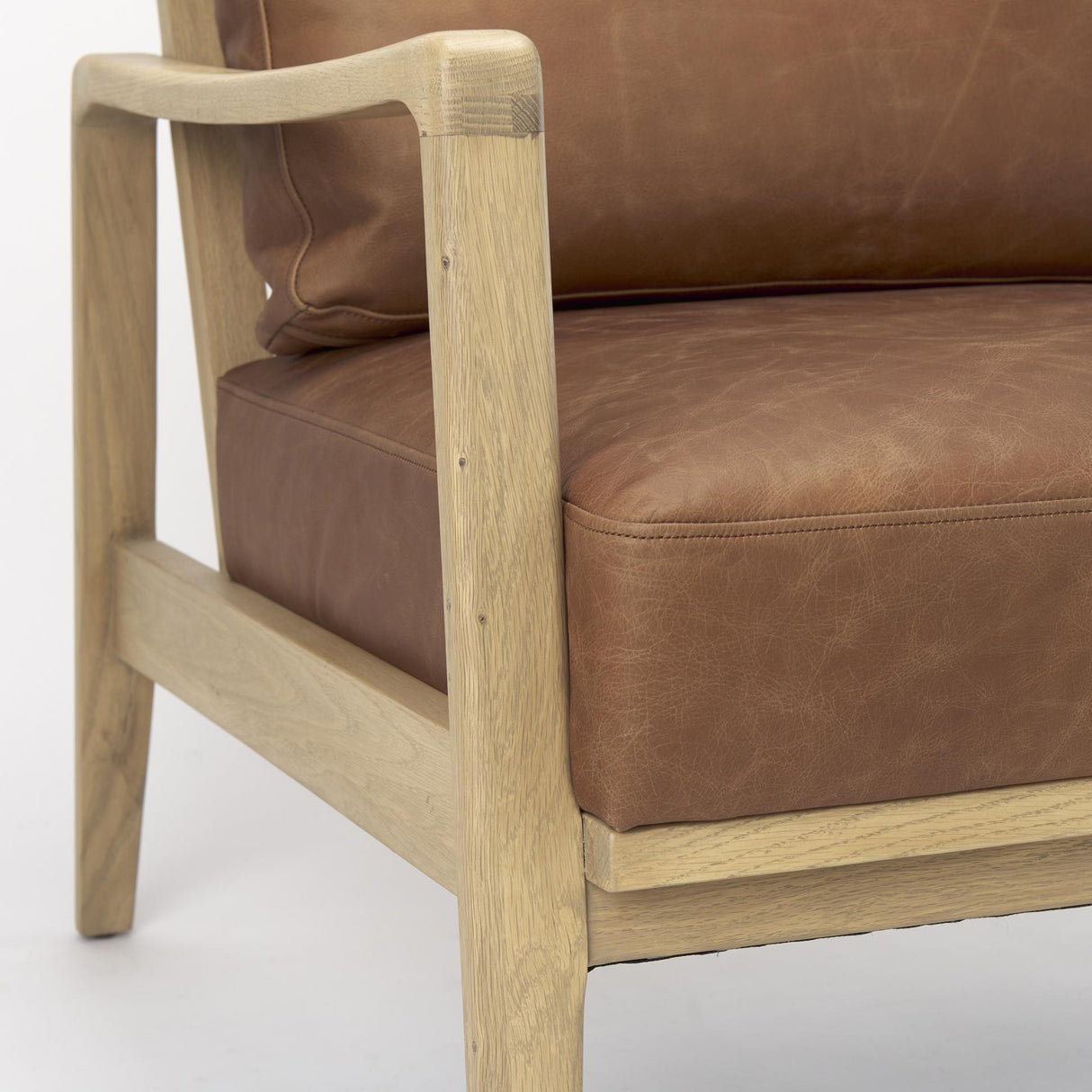 Mercana Raeleigh 28.0L x 34.1W x 34.4H Cognac Leather W/ Light Brown Wood Frame Accent Chair