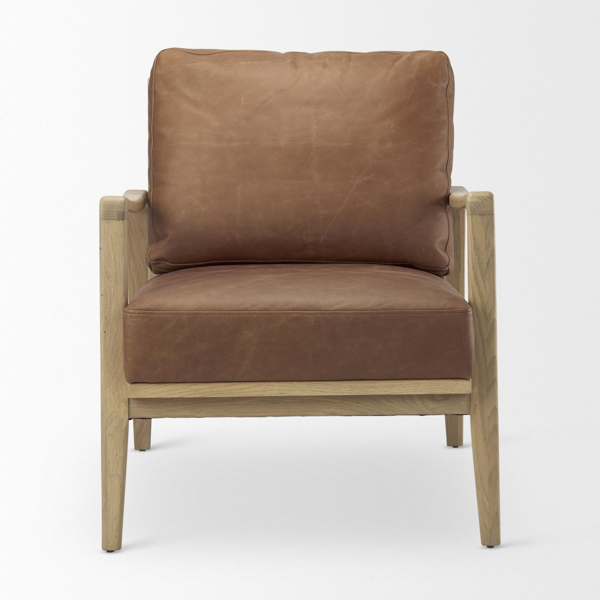 Mercana Raeleigh 28.0L x 34.1W x 34.4H Cognac Leather W/ Light Brown Wood Frame Accent Chair