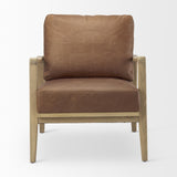 Mercana Raeleigh 28.0L x 34.1W x 34.4H Cognac Leather W/ Light Brown Wood Frame Accent Chair