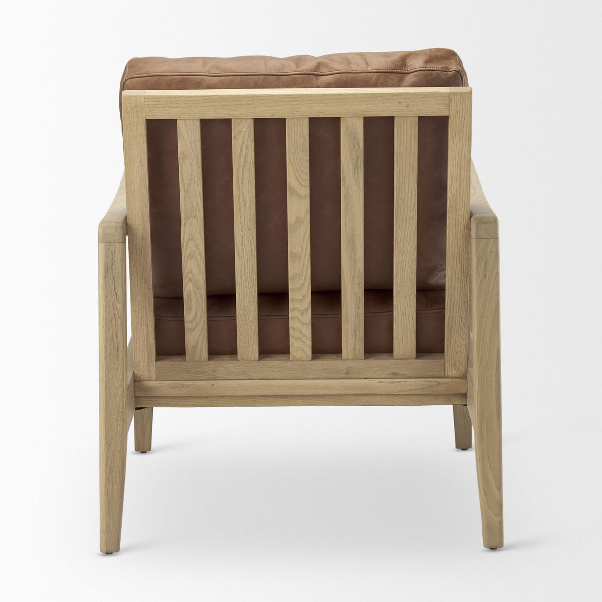 Mercana Raeleigh 28.0L x 34.1W x 34.4H Cognac Leather W/ Light Brown Wood Frame Accent Chair