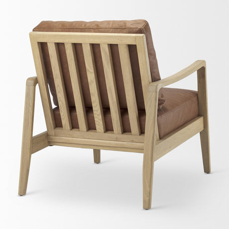 Mercana Raeleigh 28.0L x 34.1W x 34.4H Cognac Leather W/ Light Brown Wood Frame Accent Chair