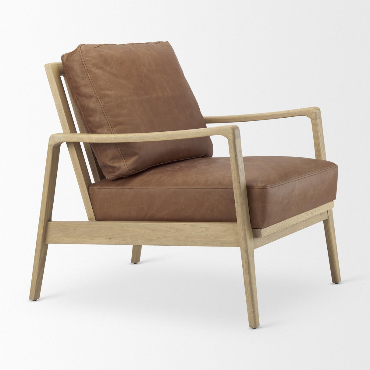 Mercana Raeleigh 28.0L x 34.1W x 34.4H Cognac Leather W/ Light Brown Wood Frame Accent Chair