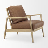 Mercana Raeleigh 28.0L x 34.1W x 34.4H Cognac Leather W/ Light Brown Wood Frame Accent Chair